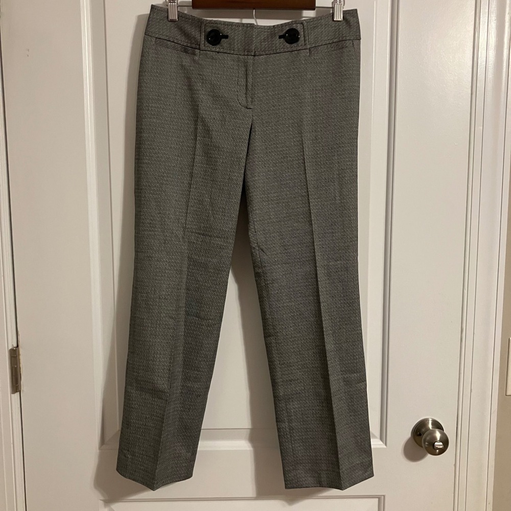 Ann Taylor Lindsay Dress Pants Gray Textured Chevron Straight Leg Trousers 4